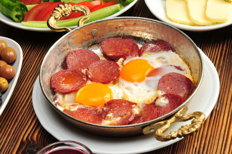 Traditional Turkish Breakfast with Sucuk & Eggs