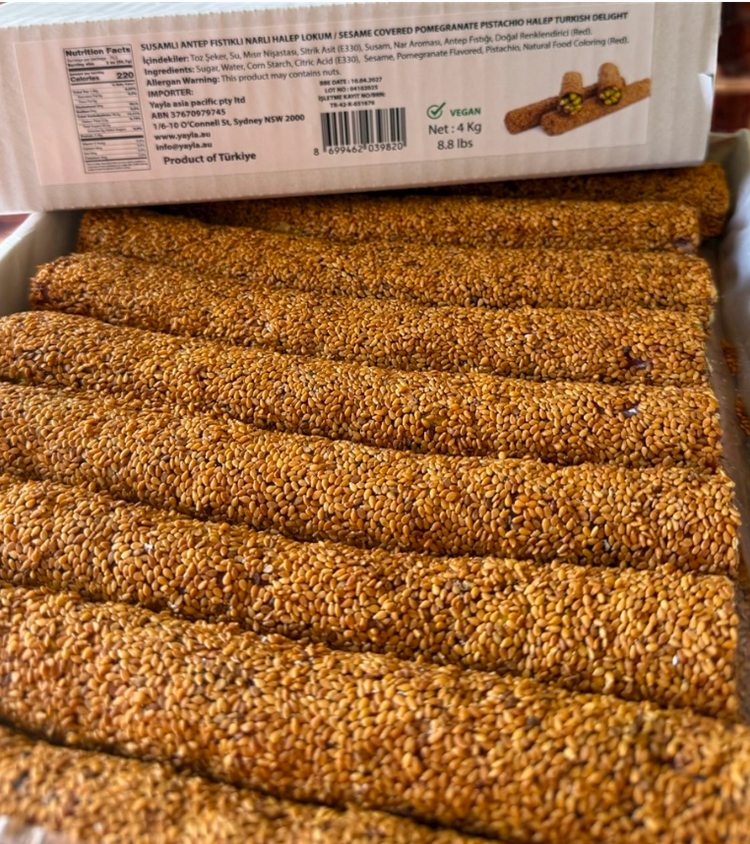 Ruby Sesame Covered Pistachio and Pomegrante Halep Delight