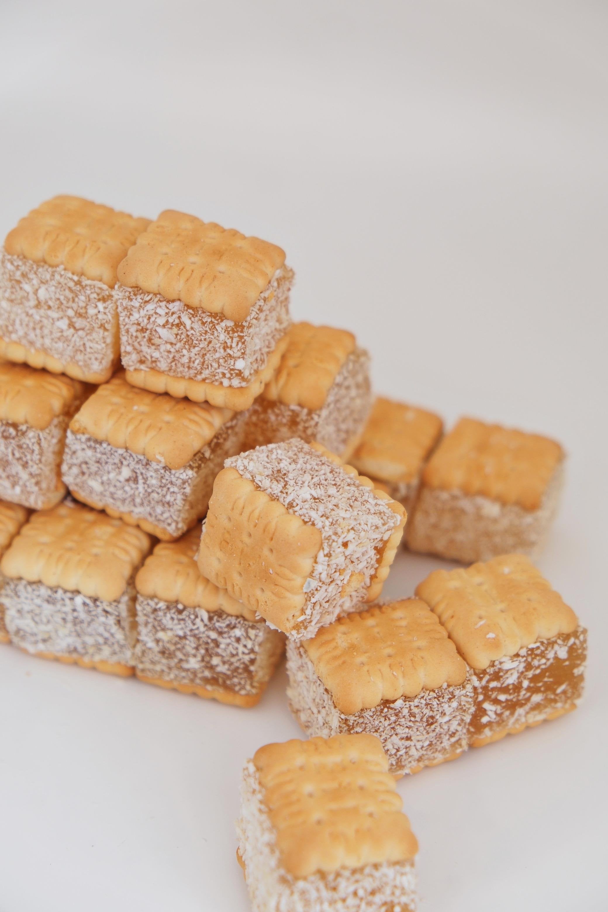 Mini Turkish delights in a clear container.